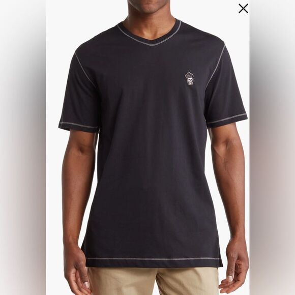 Robert Graham Damien Short Sleeve V-Neck T-Shirt Black- Size Medium - Picture 1 of 10